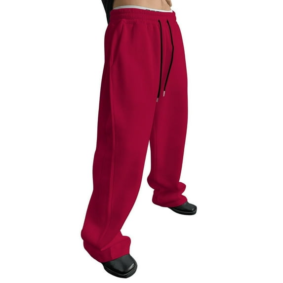 Dresfit Wide Leg Joggers Mens Baggy Sweatpants Loose Drawstring Running Sweat Pants Casual Fleece Cotton Elastic Waist Trousers with Pockets Red M