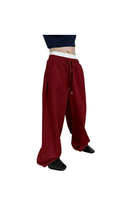 Wide Leg Sweatpants Mens Baggy Joggers Fleece Loose Running Trousers Casual Drawstring Elastic Waist Cotton Sweat Pants with Pockets Wine 2XL