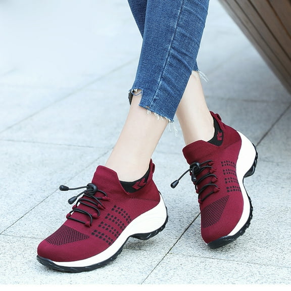 Vamuko Wide Toe Box Shoes Women 2025 Orthopedic Air Cushion Platform Sneakers Wedge Plantar Fasciitis Relief Platform Loafers Stretch Cushion Thick Bottom Slip on Sneakers Wine 11