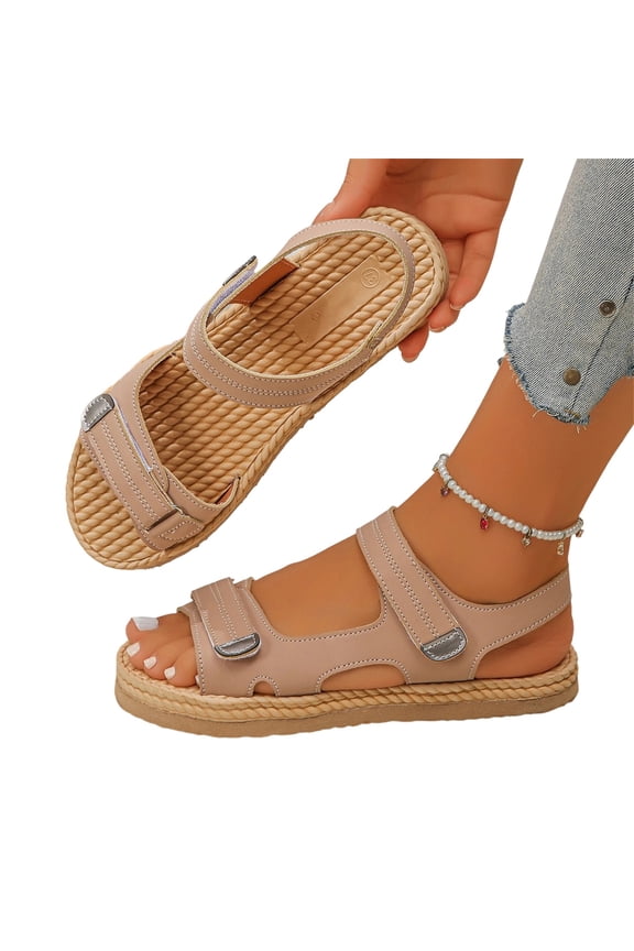 Women Sports Platform Sandals 2026 Summer Orthopedic Sandals Arch Support Wide Width Casual Slide Open Toe Walking Sandals With Hook Loop Beige