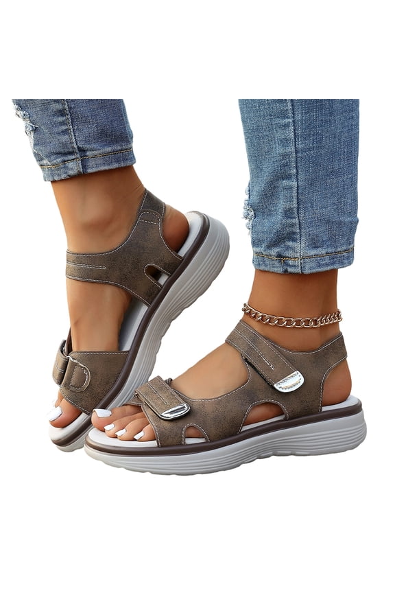 Women Sports Platform Sandals 2026 Summer Orthopedic Sandals Arch Support Wide Width Casual Slide Open Toe Walking Sandals With Hook Loop Coffee
