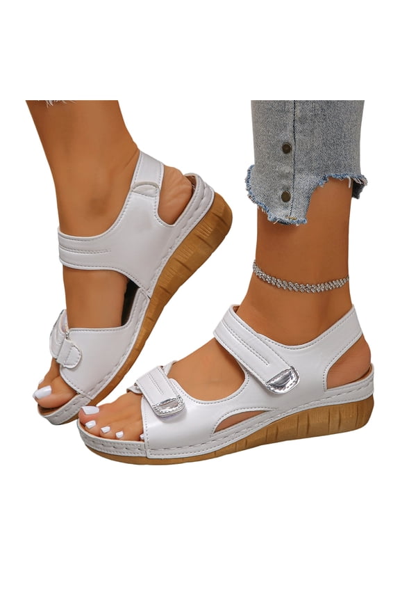 Women Sports Platform Sandals 2026 Summer Orthopedic Sandals Arch Support Wide Width Casual Slide Open Toe Walking Sandals With Hook Loop White