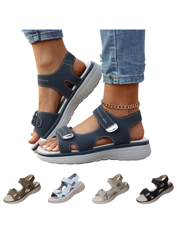 Women's Orthopedic Sandals With Cushion Foam Arch Support Wide Width Walking Sandal 2026 Summer Open Toe Orthopedic Sandals Dressy With Hook Loop Coffee