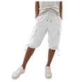 thumbnail image 1 of Vamuko Womens Cargo Shorts Drawstring Baggy Bermuda Shorts 2026 Summer Knee Length Casual Capris Plus Size Wide Leg Short with Pockets White L, 1 of 8