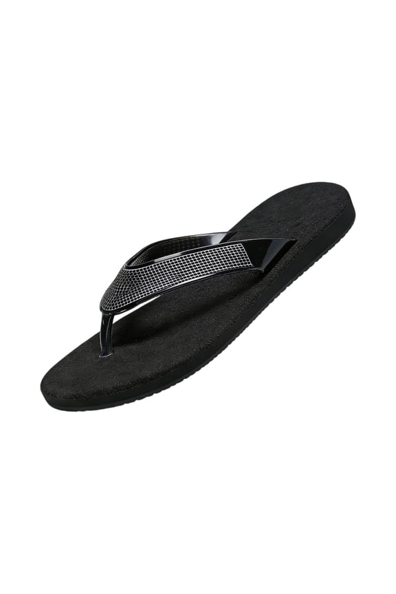 Womens Flip Flops Beach Thong Sandals for Women 2026 Summer Fancy Style House Slippers Rhinestone Open Toe Bling Flat Slides Black