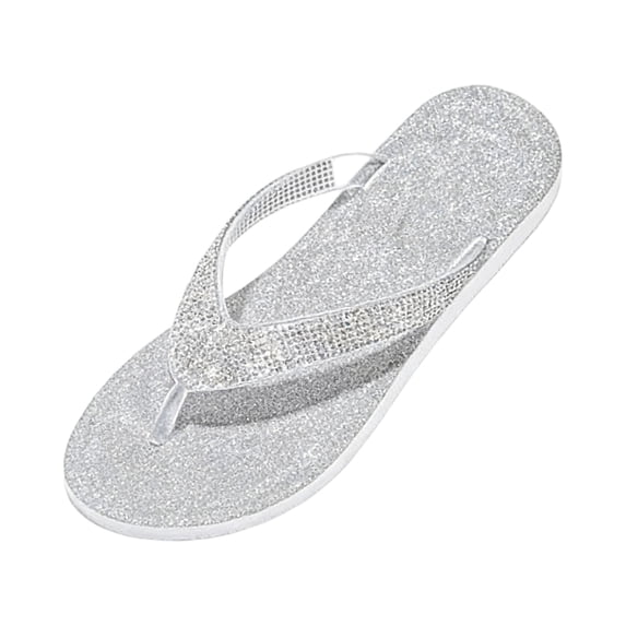 Vamuko Womens Flip Flops Beach Thong Sandals for Women 2026 Summer Fancy Style House Slippers Rhinestone Open Toe Bling Flat Slides Silver
