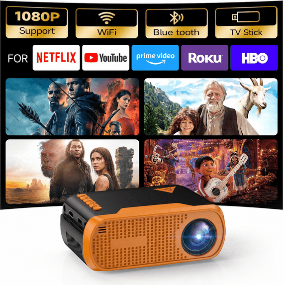 Vamvo Mini Projector with WiFi and Bluetooth, Native 1080P Portable Movie Projector with HDMI and USB for Phone, Laptop, TV Stick, PS5 and Game Console