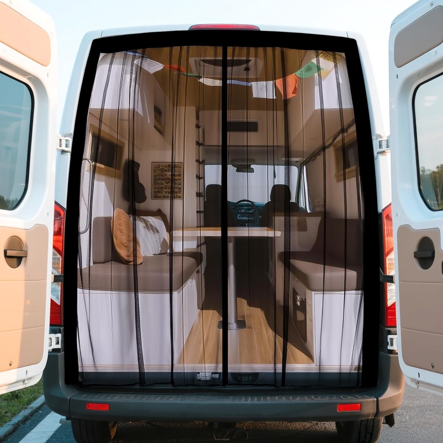 Dawnjaccee 83" H X 65" W Magnetic Van Bug Screen For Mercedes Sprinter & Ford Transit Medium/High Roof, Middle Zipper Mosquito Net, Heavy-Duty Mesh For Ventilation & Privacy, Bug & Hood Shields - View #6