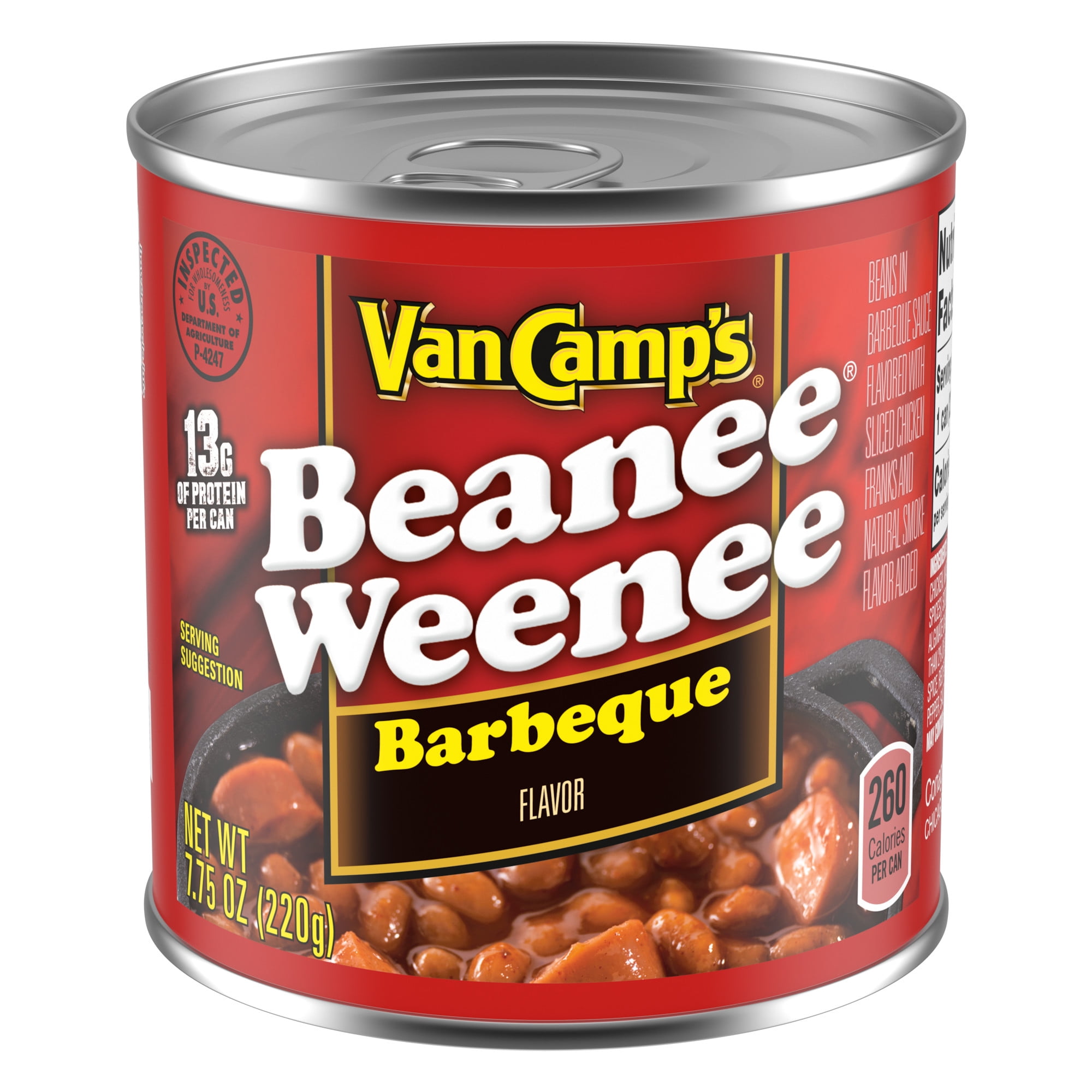 Van Camp's Barbeque Beanee Weenee, 13g Protein Per Serving, Canned Food, 7.75 oz. Can