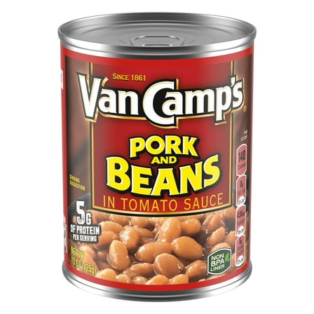 Van Camp's Pork And Beans In Tomato Sauce, 5g Protein Per Serving, Canned Beans, 15 oz. Can