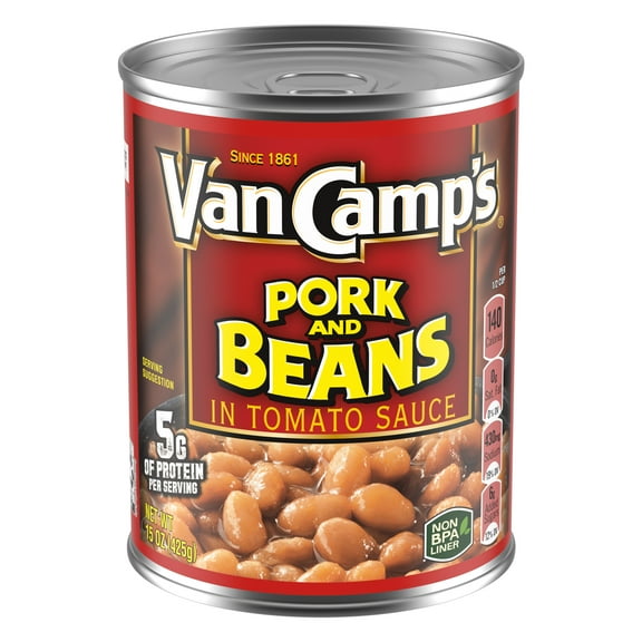 Van Camp's Pork And Beans In Tomato Sauce, 5g Protein Per Serving, Canned Beans, 15 oz. Can