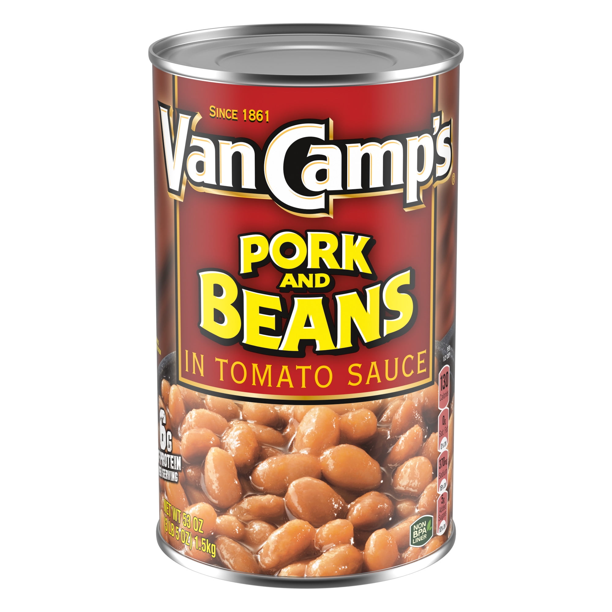 Van Camp's Pork and Beans, 6g Protein Per Serving, Canned Beans, 53 oz. Can