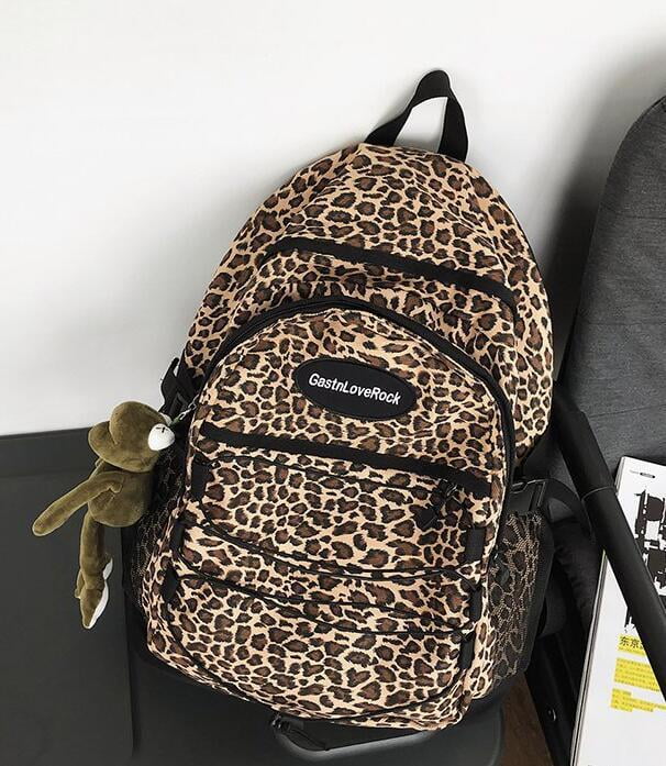 Van Caro Animal Leopard Print Backpack Canvas Large Capacity College School Book Bag Travel Daypack Leopard Print