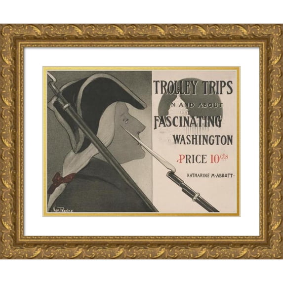 Van Dearing Perrine 14x11 Gold Ornate Wood Frame and Double Matted Museum Art Print Titled - Trolley Trips in and About Fascinating Washington (1900)