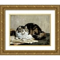 thumbnail image 1 of Van Den Eycken, Charles 32x25 Gold Ornate Wood Framed with Double Matting Museum Art Print Titled - A Tabby Cat, 1 of 4