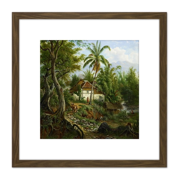 Van Den Kerkhoff Indian Landscape 8X8 Inch Square Wooden Framed Wall Art Print Picture with Mount