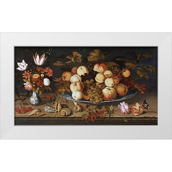 Van Der Ast, Balthasar 18x12 White Modern Wood Framed Museum Art Print Titled - Fruit On a Dish