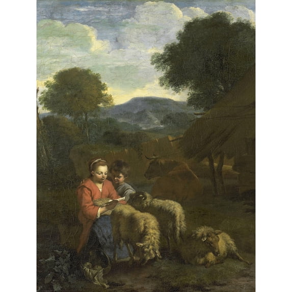 Van Der Does Shepherdess Reading Child Sheep Extra Large XL Wall Art Poster Print