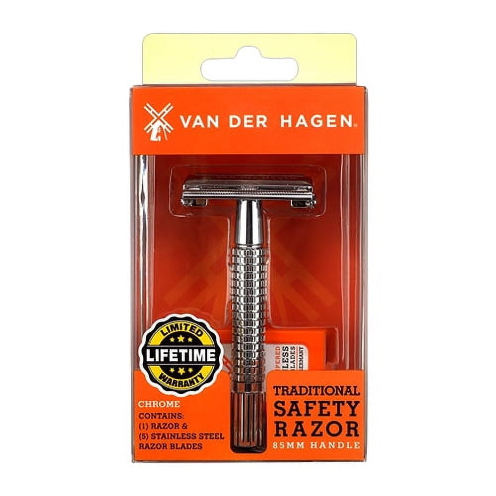 Van Der Hagen Safety Razor With 5 Steel Blades, 1 Ea, 2 Pack