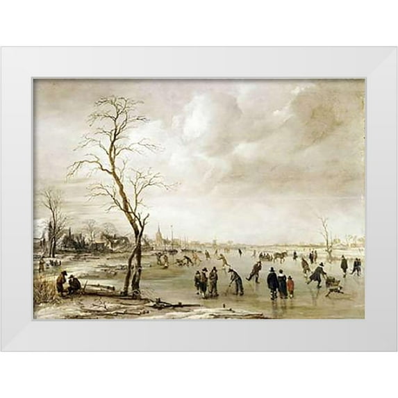 Van Der Neer, Aert 24x19 White Modern Wood Framed Museum Art Print Titled - A Winter Landscape