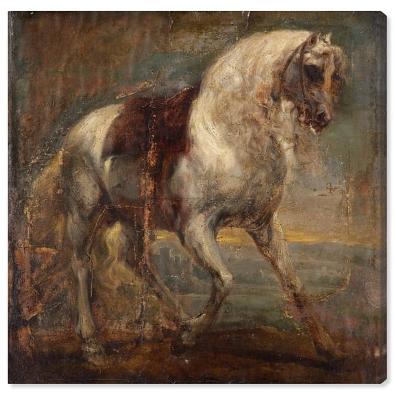 Van Dyck-A Grey Horse Manly Inspirational Prints Cowboy Canvas Wall Art by Notoriart, Gallery Wrapped, 12"x12"