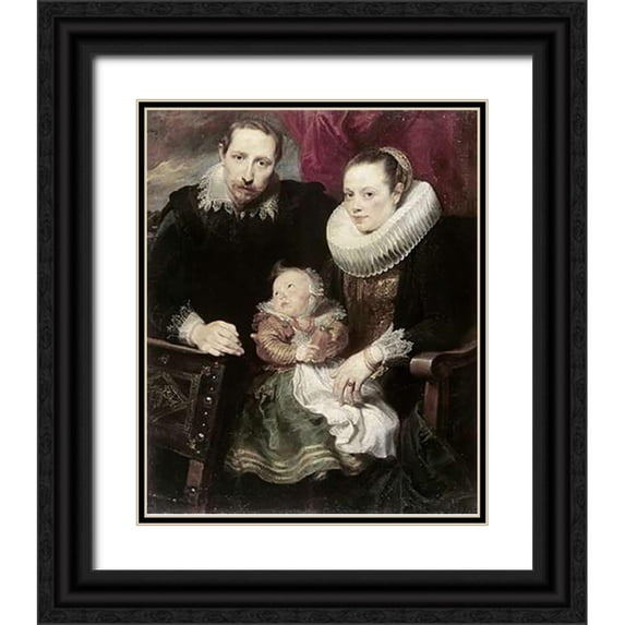 Van Dyck, Anthony 26x31 Black Ornate Wood Framed with Double Matting Museum Art Print Titled - A Family Group