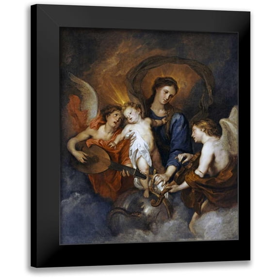 Van Dyck, Sir Anthony 12x14 Black Modern Framed Museum Art Print Titled - The Madonna and Child With Two Musical Angels