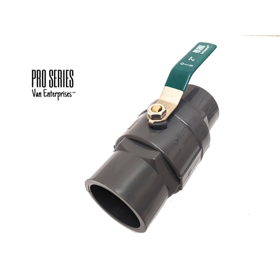 Van Enterprises 2" Pro Series- 2PC PVC Ball Valve with Stainless Steel Handle and Chromium ABS Ball