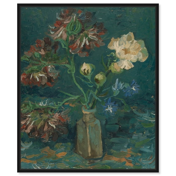 Van Gogh Blau Van Gogh Classic Fields And Floral Canvas Wall Art by Art Remedy, Black Floater Frame, 16"x20"
