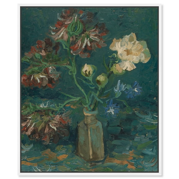 Van Gogh Blau Van Gogh Classic Fields And Floral Canvas Wall Art by Art Remedy, White Floater Frame, 16"x20"