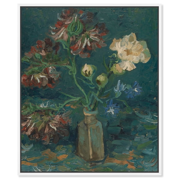 Van Gogh Blau Van Gogh Classic Fields And Floral Canvas Wall Art by Art Remedy, White Floater Frame, 20"x24"