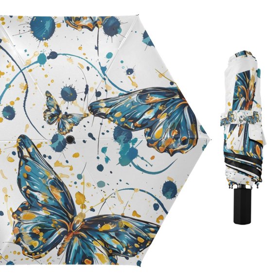Van Gogh Butterfly Compact Sun Umbrella Windproof Travel Umbrellas for Rain Strong Portable UV Protection