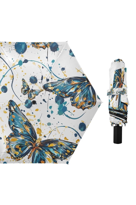Van Gogh Butterfly Compact Sun Umbrella Windproof Travel Umbrellas for Rain Strong Portable UV Protection