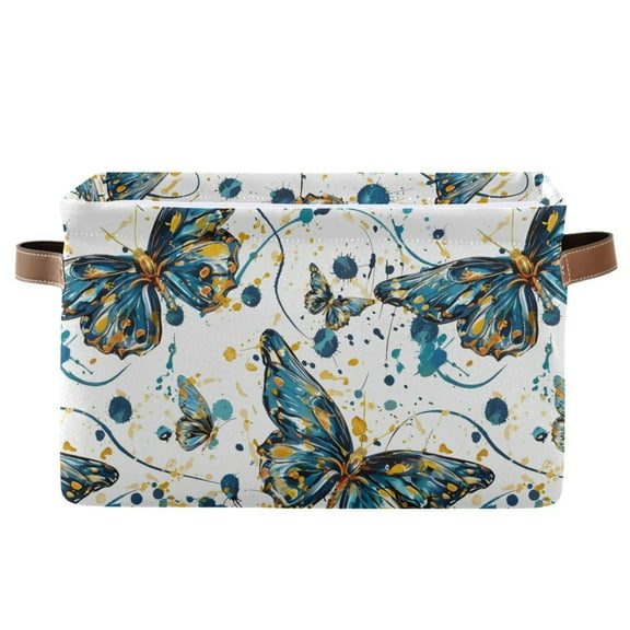 Van Gogh Butterfly Storage Bins with Handle Fabric Organizer Basket Foldable Box 1 Pack 14.2x10.2x8.3