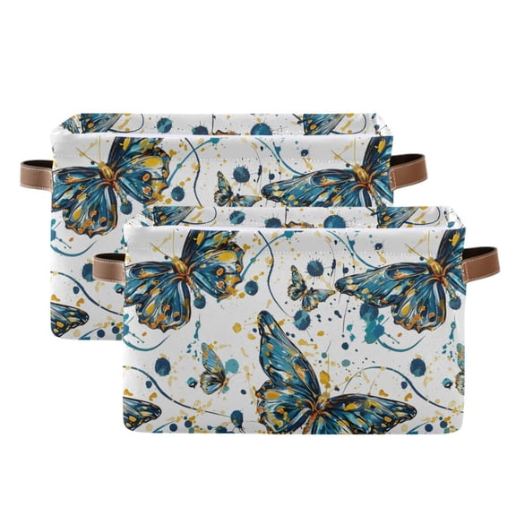 Van Gogh Butterfly Storage Bins with Handle Fabric Organizer Basket Foldable Box 2 Pack 14.2x10.2x8.3