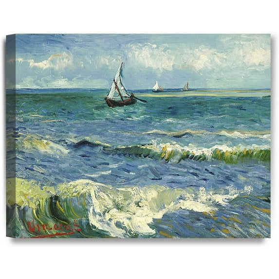 Van Gogh Canvas Art Starry Night Paintings Giclee Prints The Sea at Les Saintes Marie Wall Art for Home Decoration Framed Ready to Hang