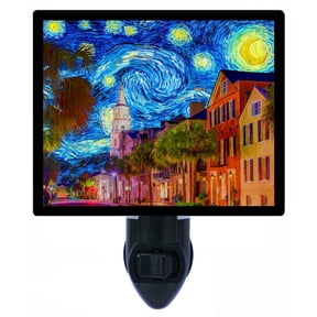 Van Gogh Decorative Photo Night Light Plus One Extra Free Switchable Insert. 4 Watt Bulb. Image Title: Charleston Starry Night. Light Comes with Extra Bulb.