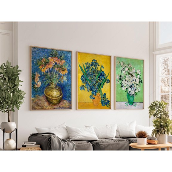 Van Gogh Flower Prints Set Impressionist Art Slowers Irises Roses Set 3
