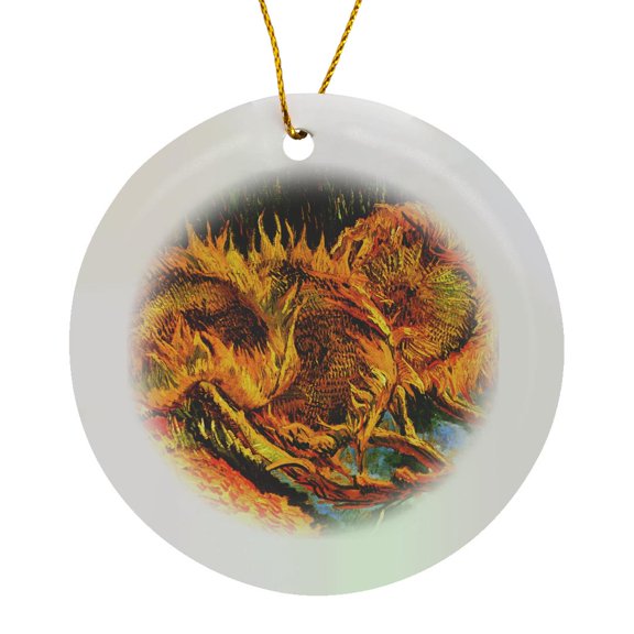3drose, Van Gogh - Four Sunflowers, Circle Porcelain Ornament