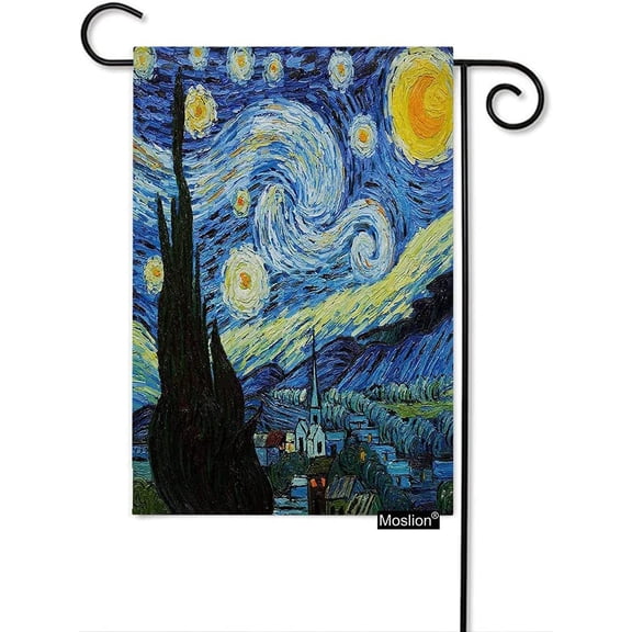 Van Gogh Garden Flags Double Sided Classic Arts Starry Night Farmhouse Sky Moon Yard Flag 12.5x18 Inch Burlap Banners Home Decorative Outdoor Villa