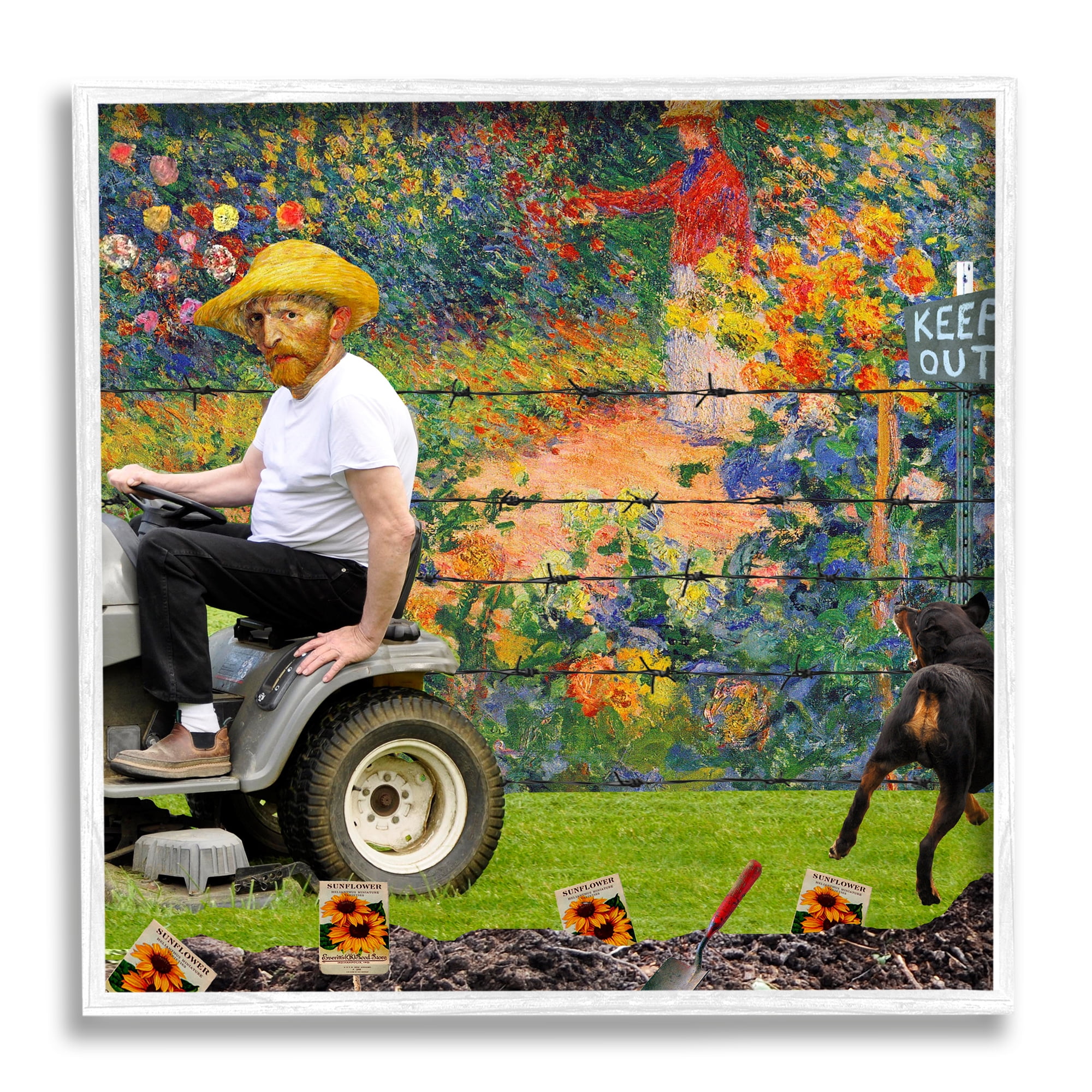 Van Gogh Gardening Flowers Farmer Dog Collage Botanical & Floral Graphic Art Framed Art Print Wall Art