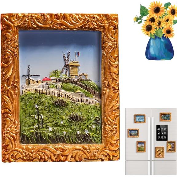 Van Gogh Inspired Fridge Magnet Set, Unique Art Magnets, Decorative Magnets for Fridge Refrigerator, 3D Cool Aesthetic Resin Vincent Artwork Small Oil Painting Fridge Magnet (A)