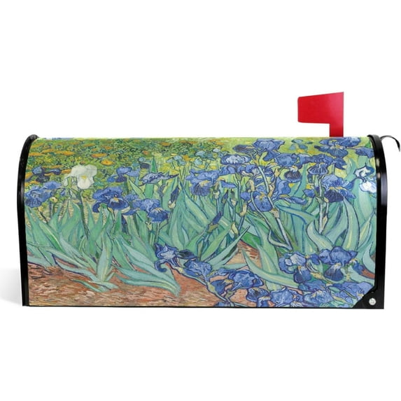 Van Gogh Irises Flowers Mailbox Covers Magnetic Classic Art Spring Mailbox Cover Oil Painting Mailbox Wraps Post Letter Box Cover Garden Decoratives Standard Size 18" X 21"