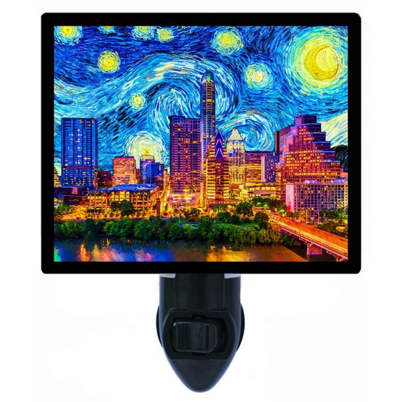 Night Light - Austin Starry Night. | Van Gogh Theme, Includes Free Switchable Insert, 4W Bulb, E12 Base