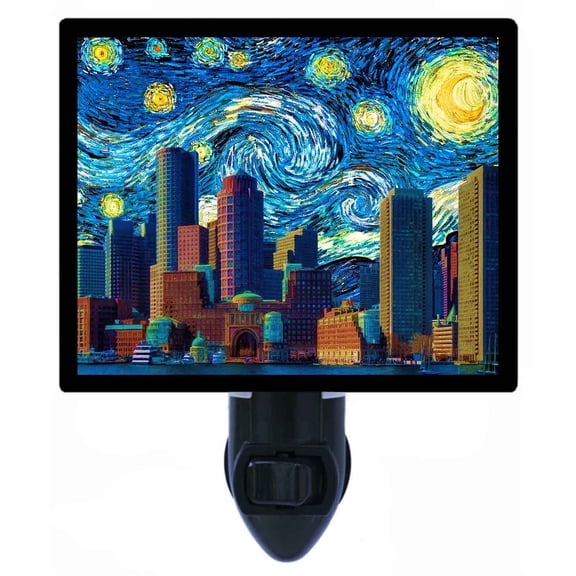 Night Light - Boston Starry Night. | Van Gogh Theme, Includes Free Switchable Insert, 4W Bulb, E12 Base