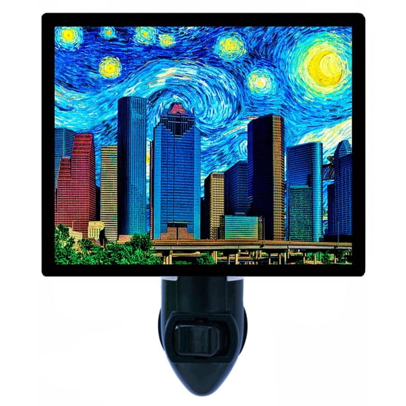 Night Light - Houston Starry Night. | Van Gogh Theme, Includes Free Switchable Insert, 4W Bulb, E12 Base