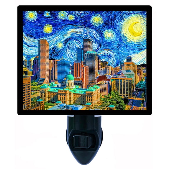 Night Light - Indianapolis Starry Night. | Van Gogh Theme, Includes Free Switchable Insert, 4W Bulb, E12 Base