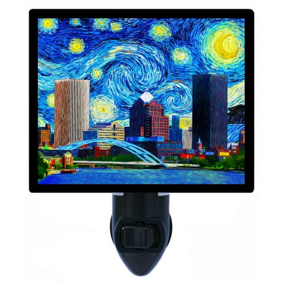 Night Light - Rochester Starry Night. | Van Gogh Theme, Includes Free Switchable Insert, 4W Bulb, E12 Base