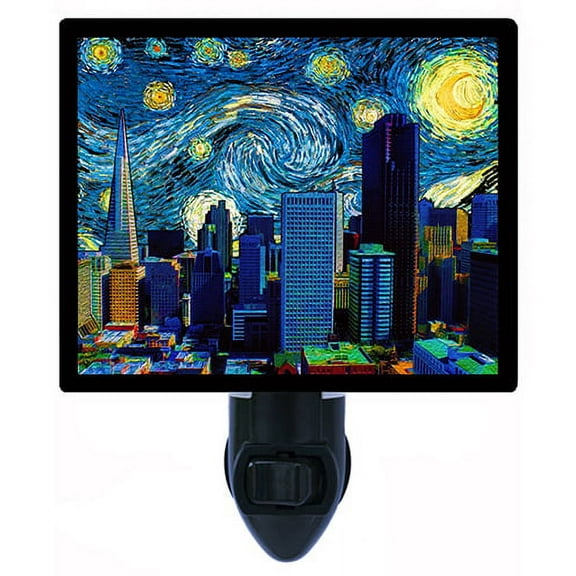 Night Light - San Francisco Starry Night. | Van Gogh Theme, Includes Free Switchable Insert, 4W Bulb, E12 Base