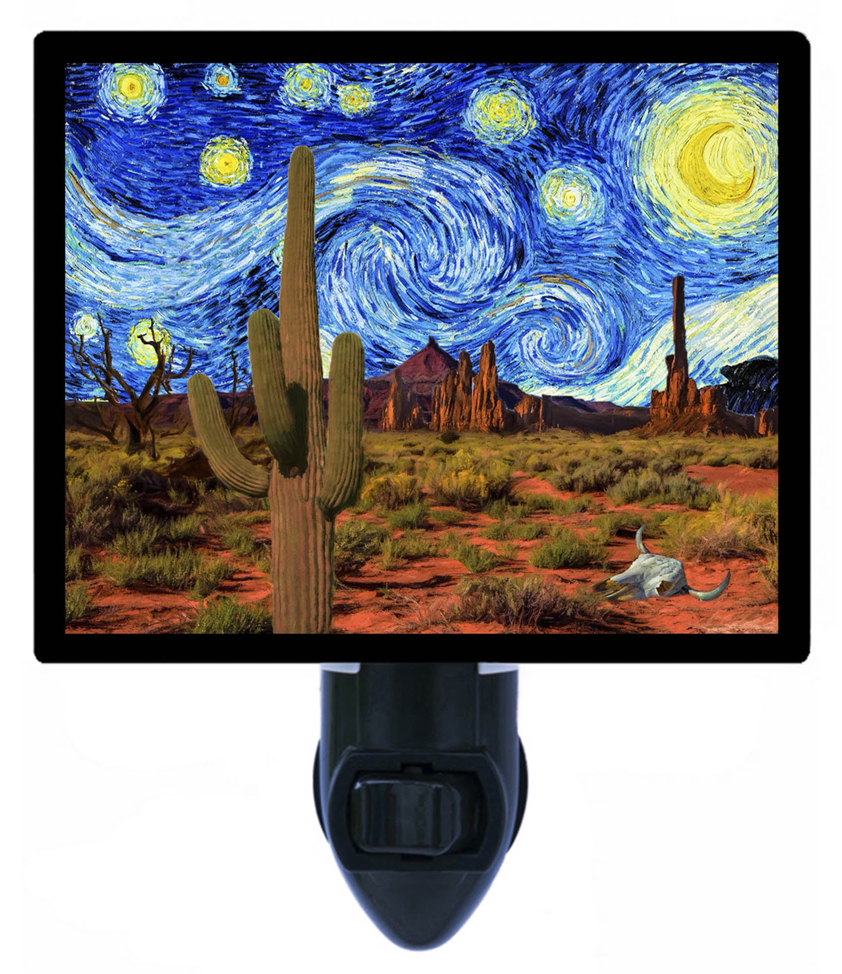 Night Light - Southwest Starry Night. | Van Gogh Theme, Includes Free Switchable Insert, 4W Bulb, E12 Base